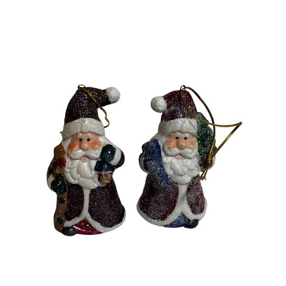 Santa Claus Christmas Ornament ALL Glitter Present And Christmas Tree - Picture 1 of 7